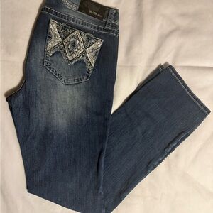 Grace Indigo Women's Straight Leg Jeans with Patterned Pocket